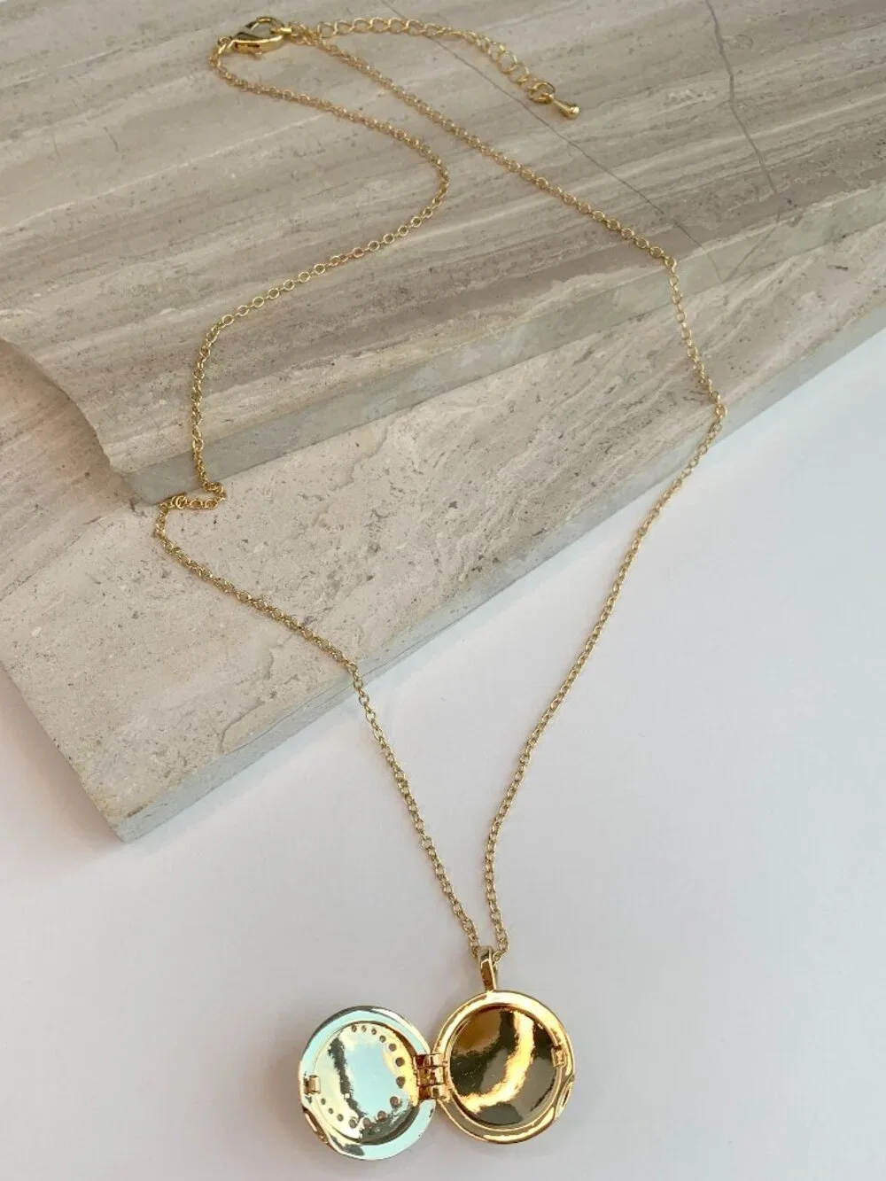 NEW ~ Anthropologie Round CZ Crescent Moon Gold Locket Necklace